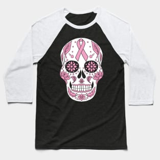 Breast Cancer Awareness Skull Pink Ribbon Baseball T-Shirt